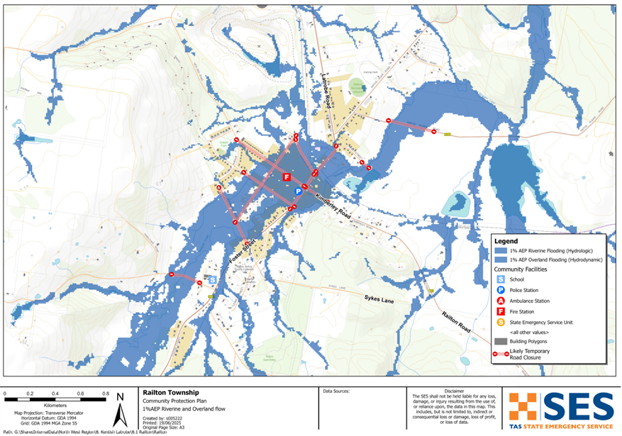 Railton flood map overview 1% and 2% AEP