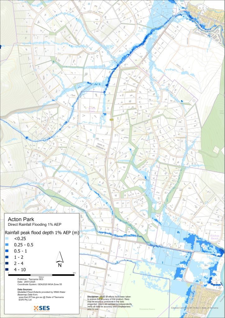 Acton Park flood map - direct rainfall