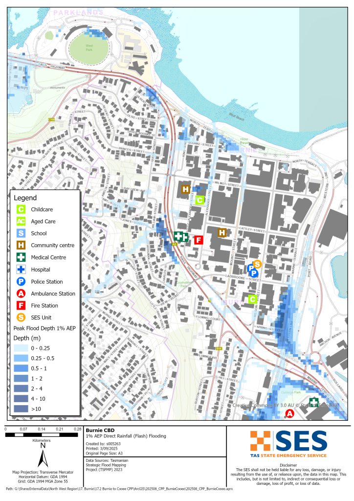 Burnie CBD flood map