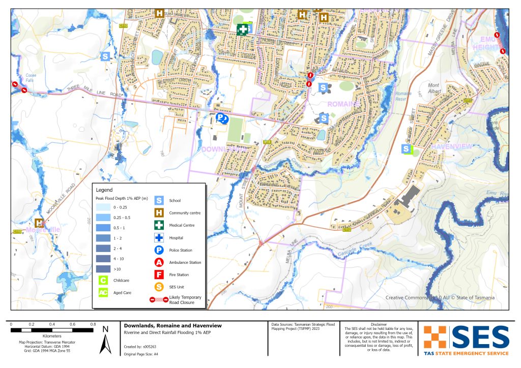 Downlands, Romaine and Havenview flood map