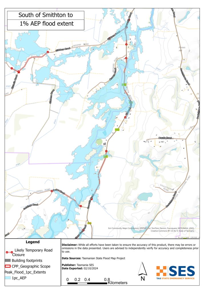 South of Smithton flood map