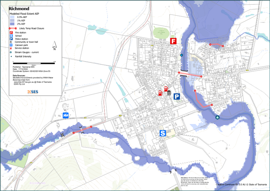 Richmond Tasmania flood map