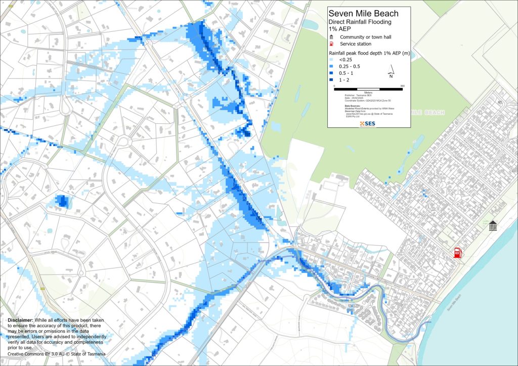 Seven Mile Beach direct rainfall flood map