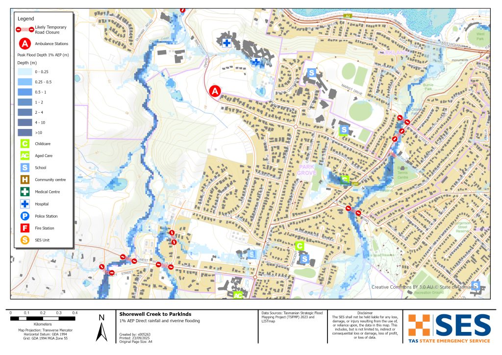 Shorewell Creek and Parklands flood map