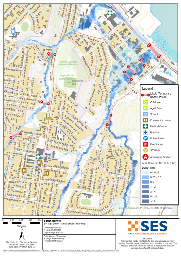 South Burnie flood map