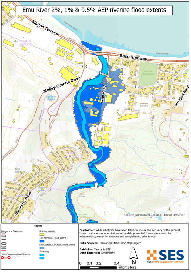 Wivenhoe flood map 2% 1% 0.5% AEP