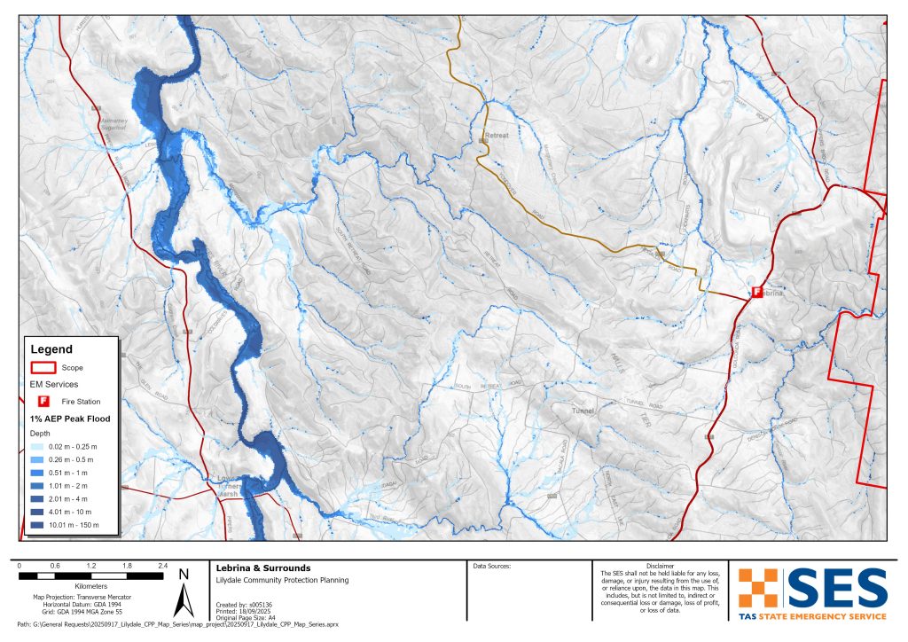 Lebrina and surrounds flood map