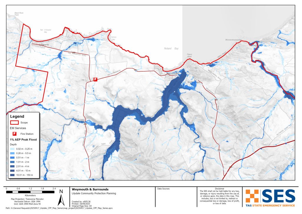 Weymouth, Bellingham and surrounds flood map