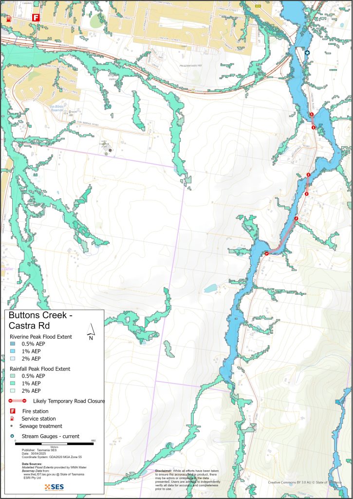 Buttons Creek flood map 1% AEP