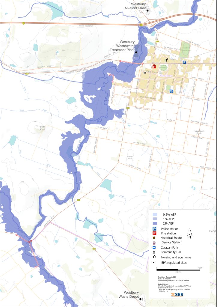 Westbury flood map 1% AEP