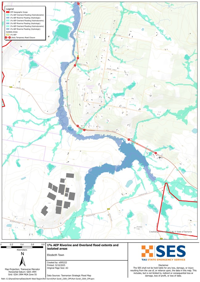Elizabeth Town flood map 1% AEP