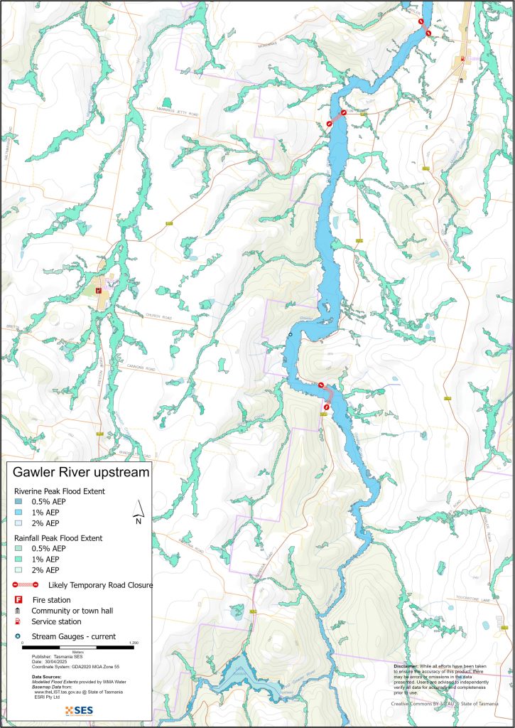 Gawler River upstream flood map 1% AEP