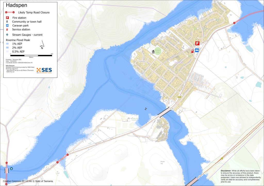 Hadspen flood map 1% AEP