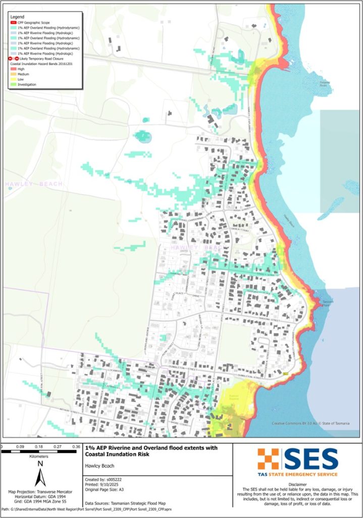 Hawley Beach flood map 1% AEP