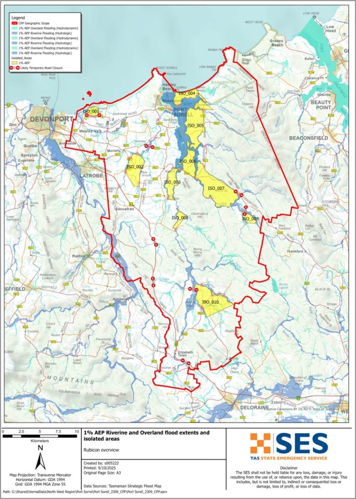 Rubison catchment riverine and overland flood map including isolated areas in a major flood event