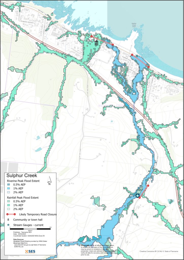 Sulphur Creek flood map 1% AEP