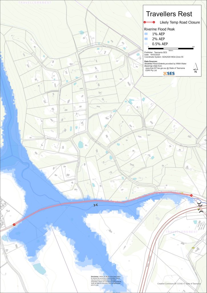 Travellers rest flood map 1% AEP