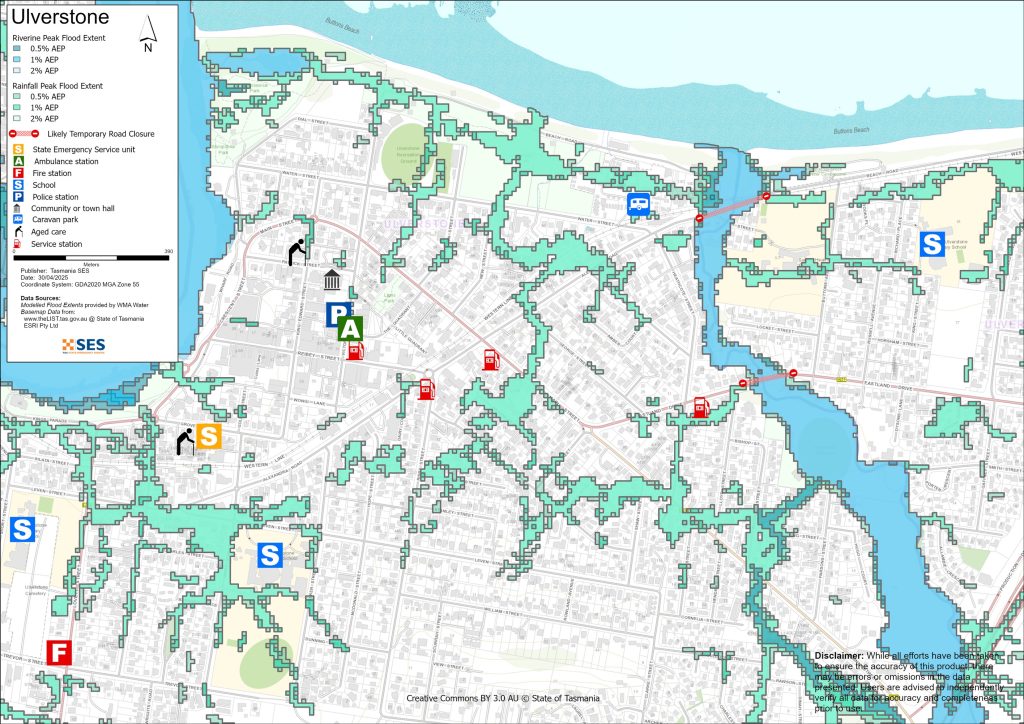 Ulverstone flood map 1%AEP